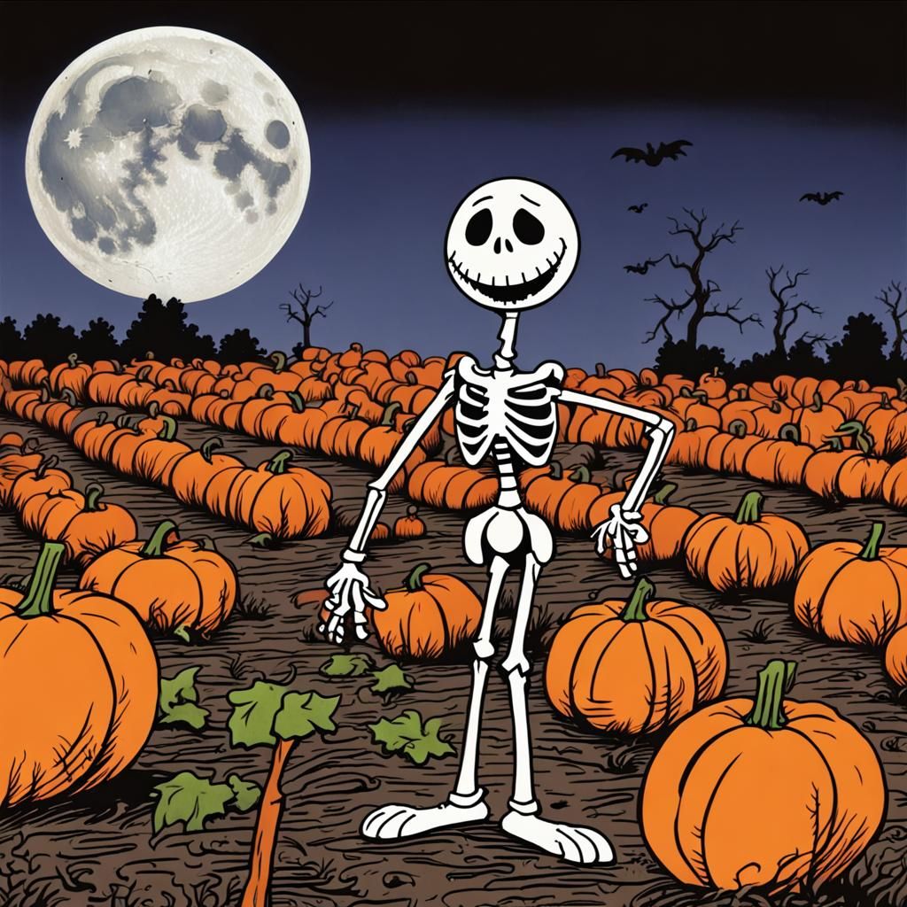 Jack Skellington in Charlie Brown Pumpkin Patch