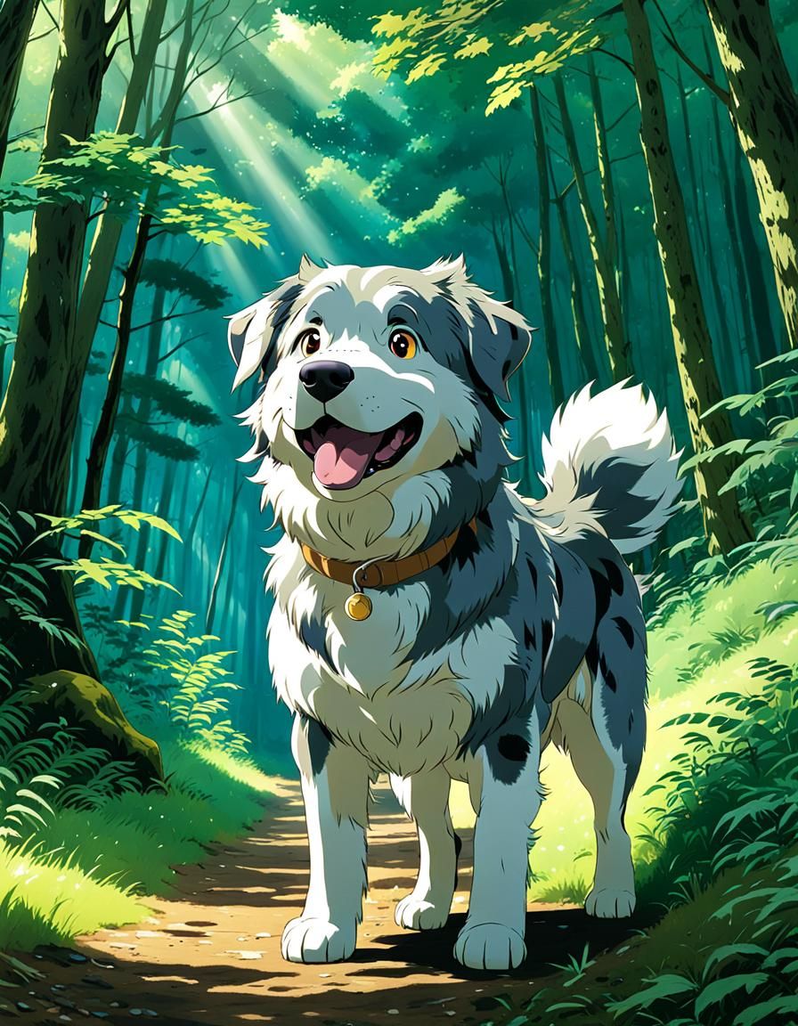 Drizzle the Mutt in Ghibli-esque Anime Forest