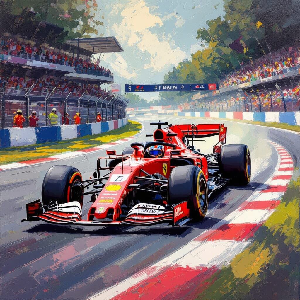 Ferrari F1 Car Number 5 in Gouache Style