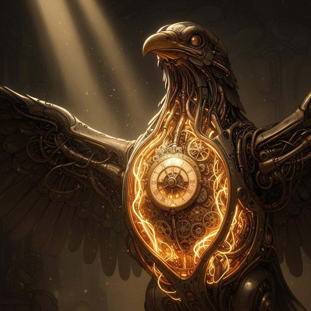 Steampunk Robotic Bird Interior with Clockwork Mechanisms