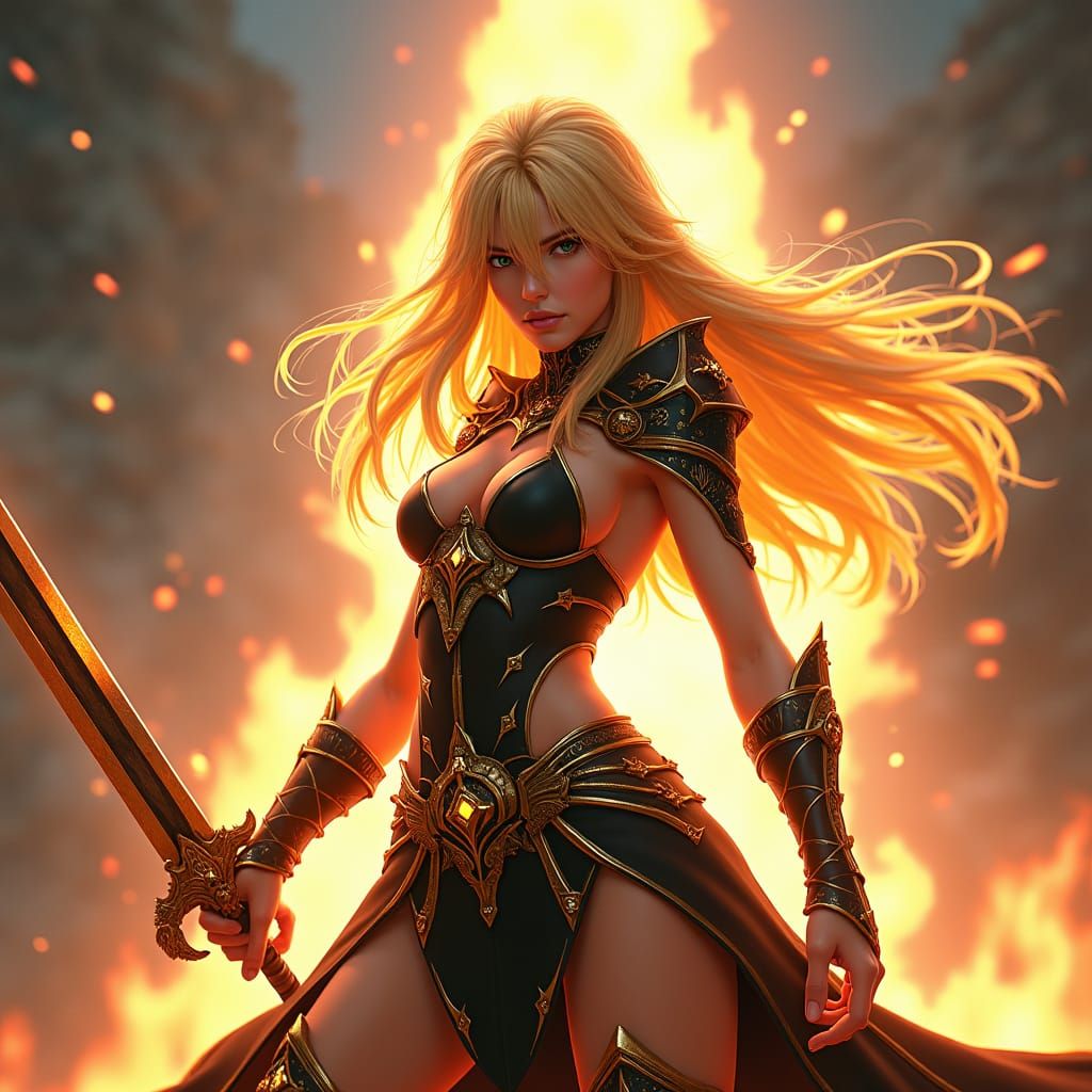 Fiery Sorceress Ready for Battle in Anime Style