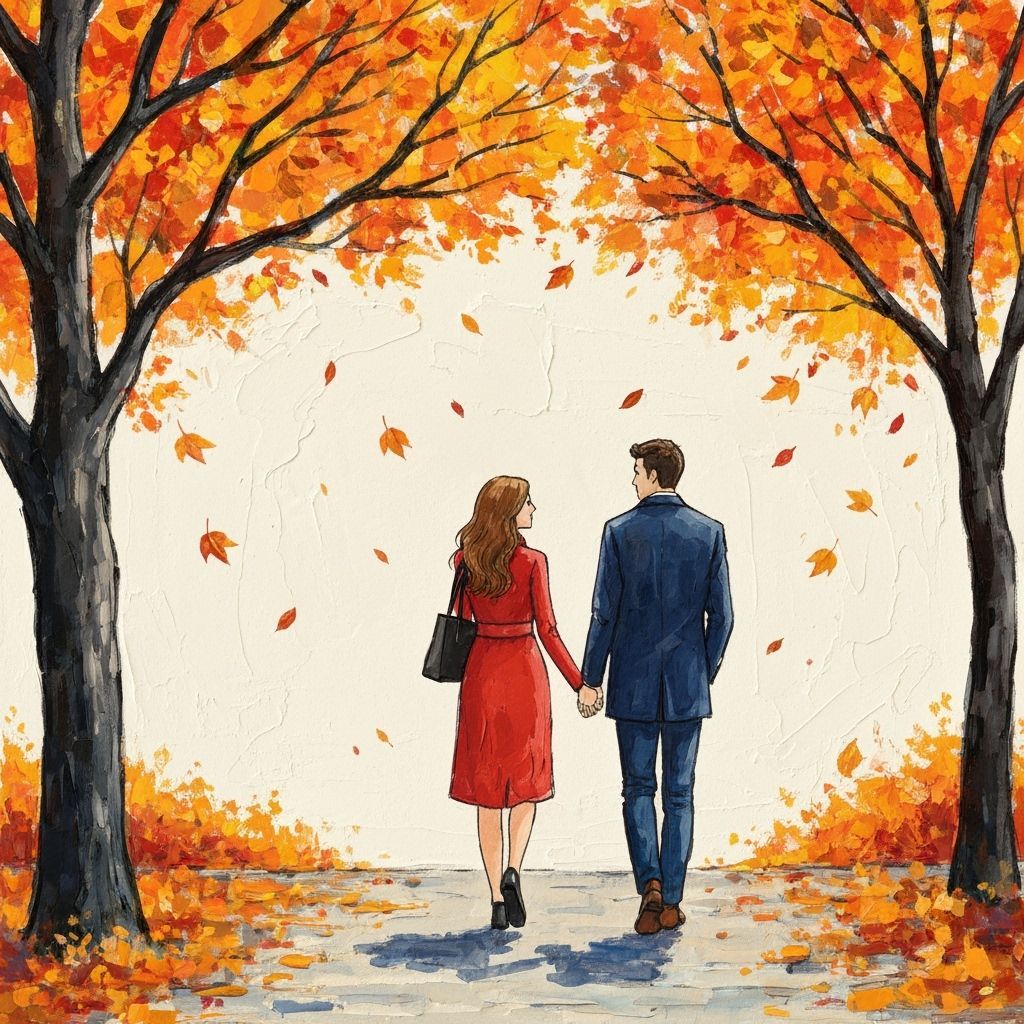 Couple's Autumn Date in Vibrant Gouache Style