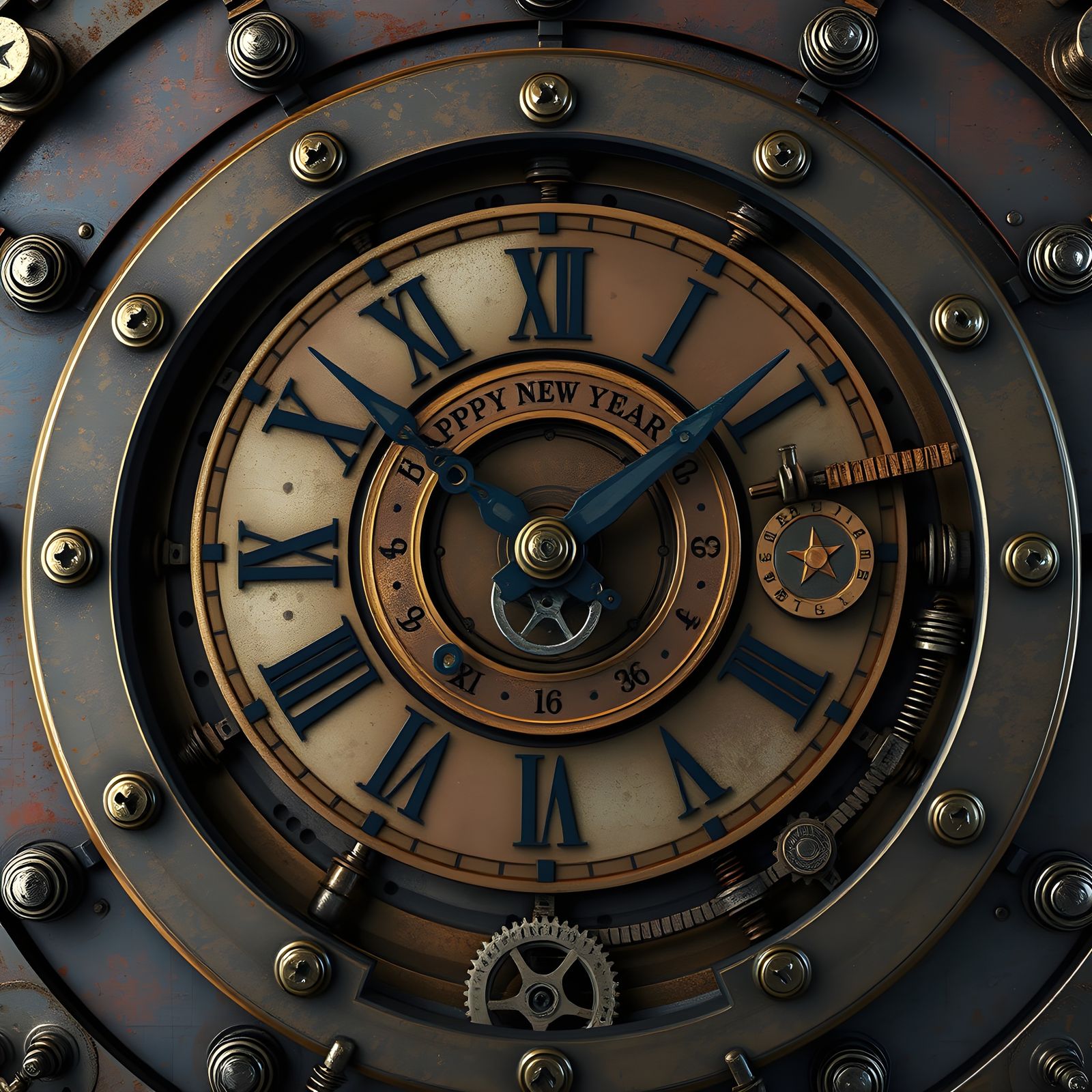 New Year Metal Clock in Detailed Matte Painting