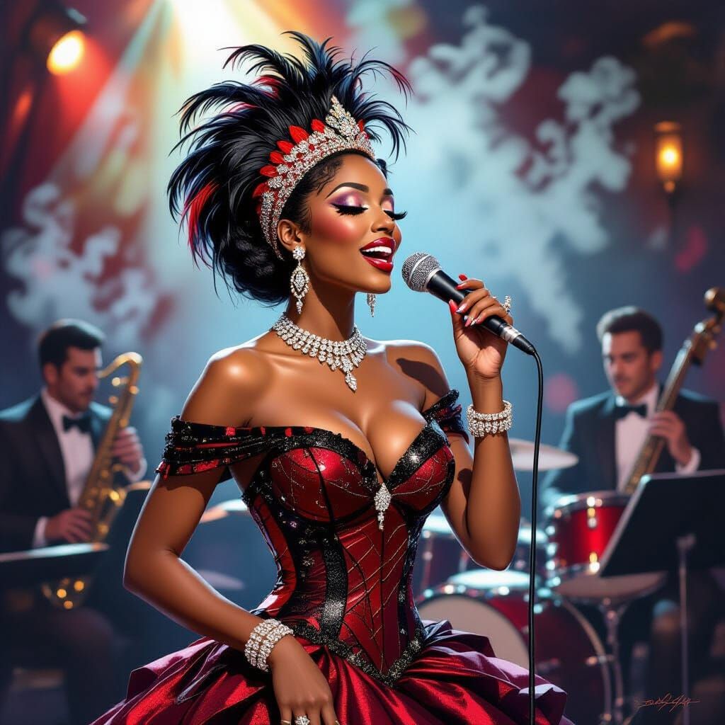 Jazz Singer in Feathered Headdress at Smoky Club