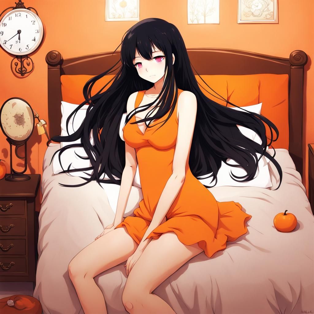Anime Girl Sleeping in Orange Room