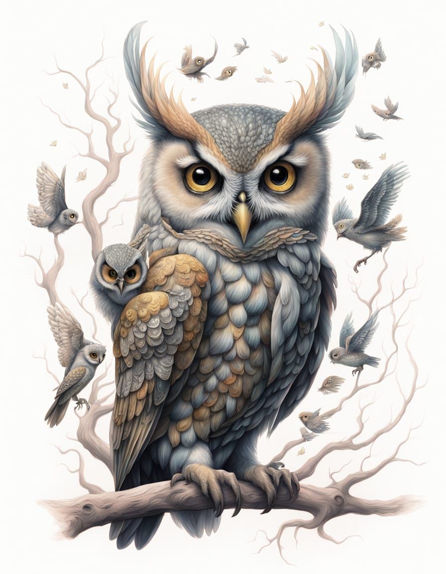 Whimsical Fantasy Owl in Dreamy Pencil Art