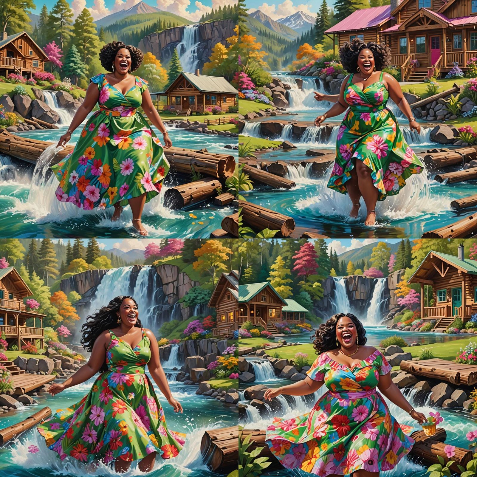 Joyful African American Woman in a Floral Dress