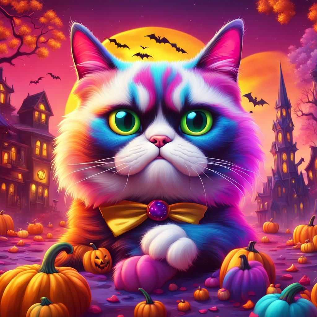 Lisa Frank Halloween Grumpy Cat: Detailed Matte Painting