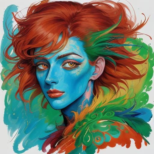 Dragon Woman Portrait in Abstract Expressionist Fauvist Styl...