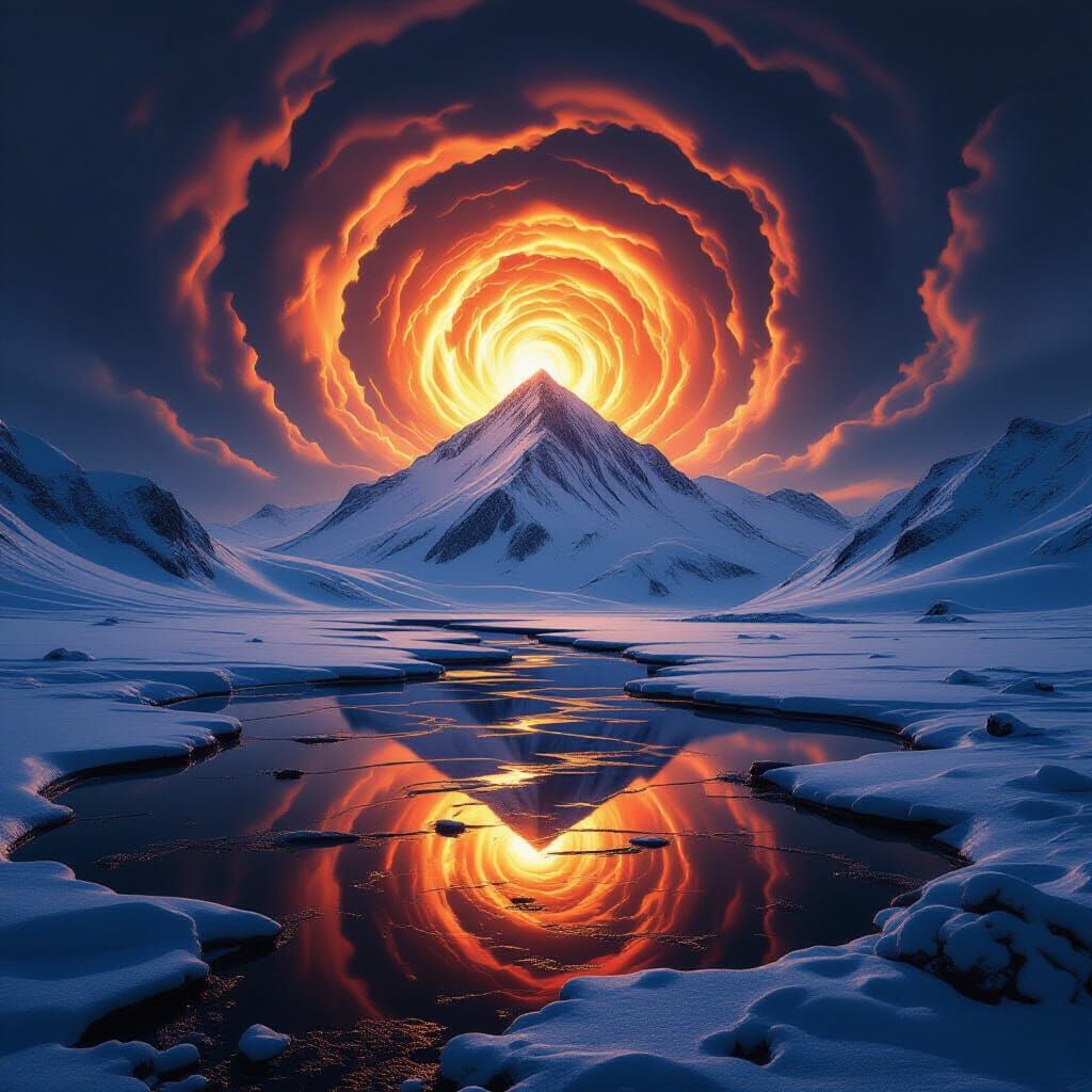 Surreal Fire and Ice Landscape in Dark Fantasy Style