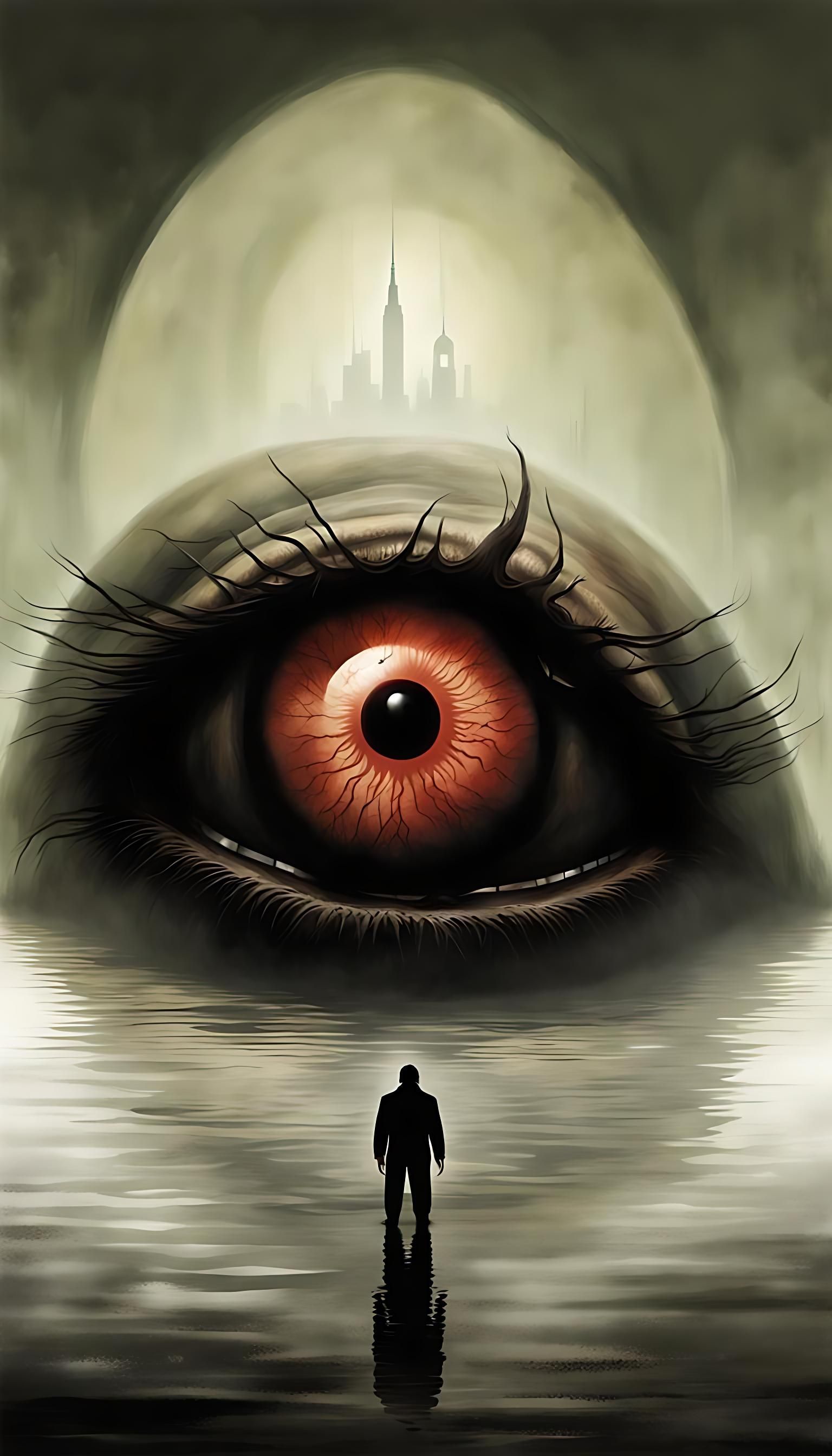 Sinister Silhouette Reflected in Monster's Eye