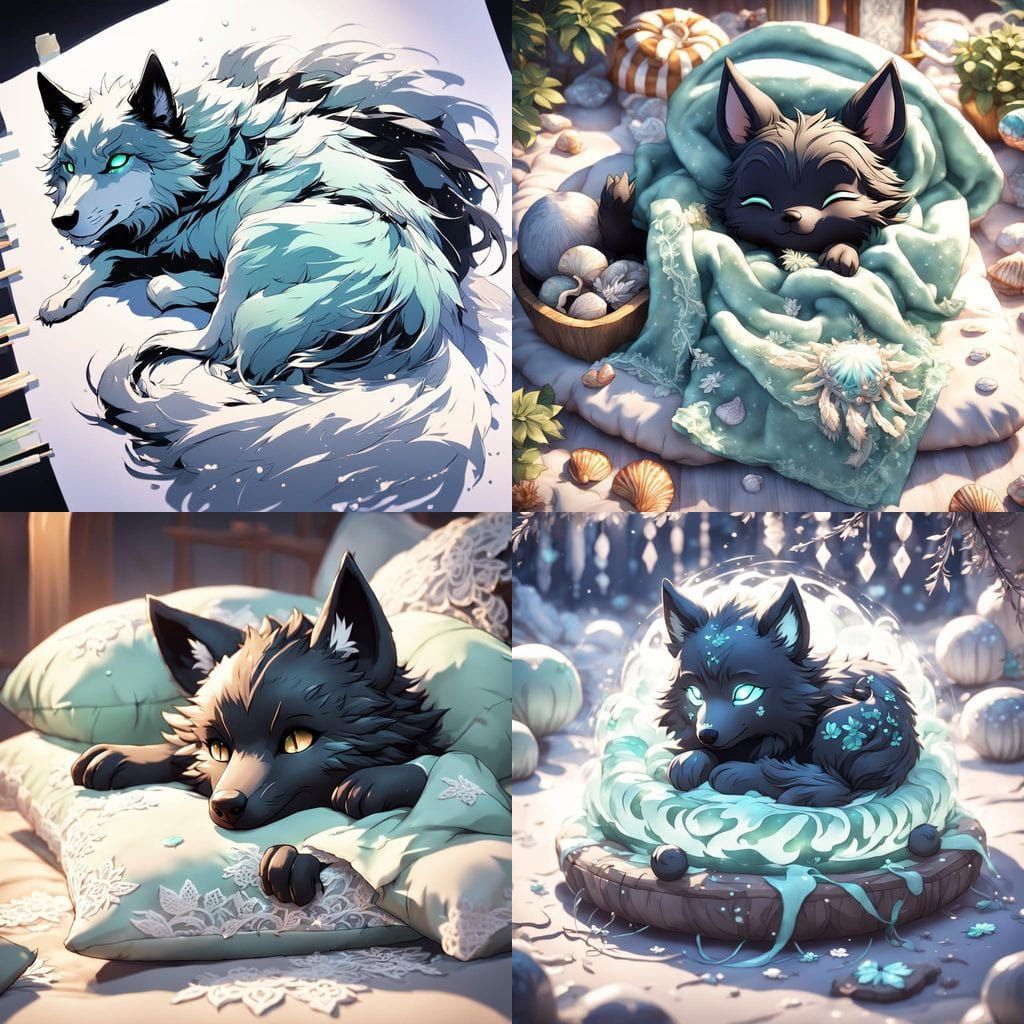 Chibi Black Wolf in Dreamy Aesthetic