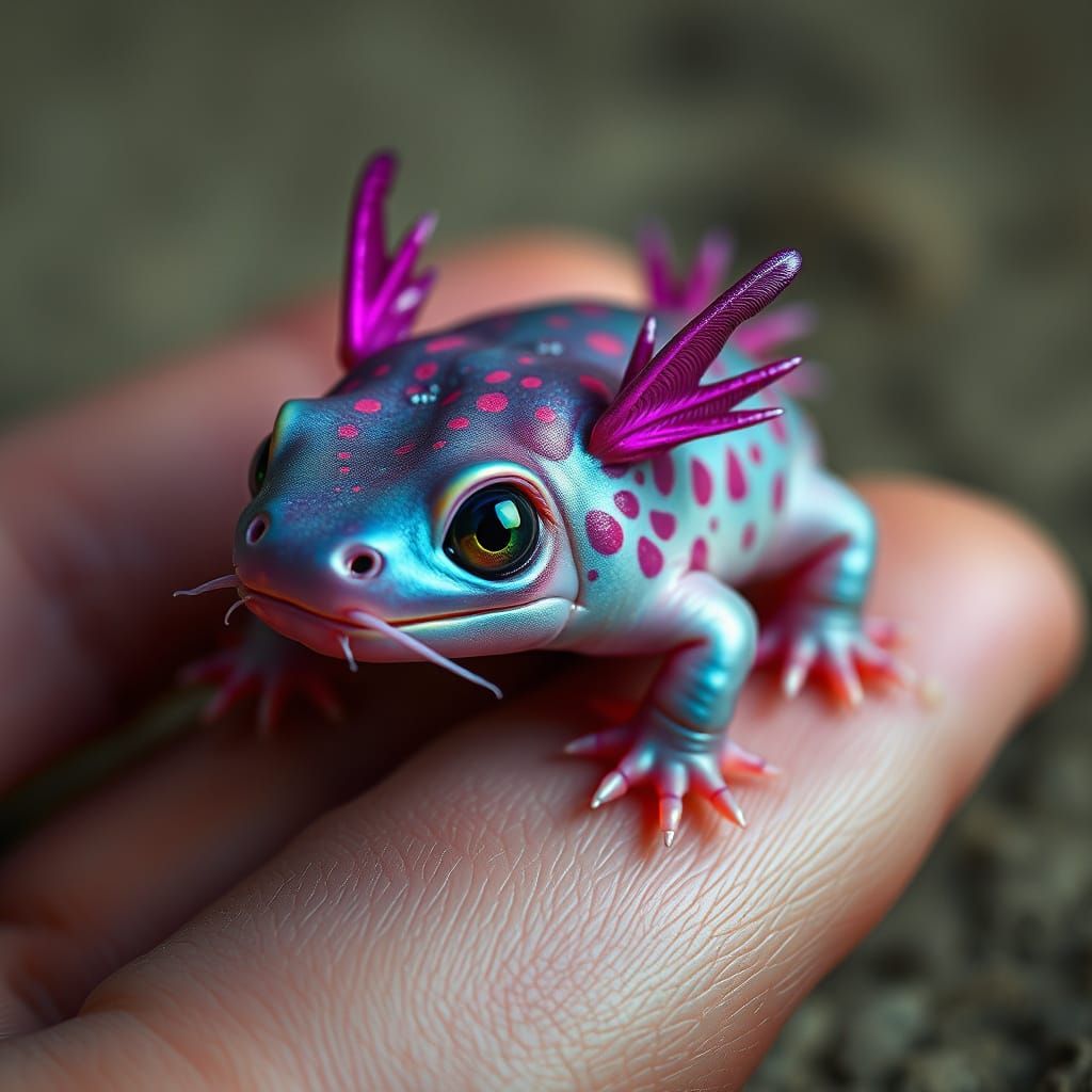 Whimsical Axolotl in a Fantasy Landscape