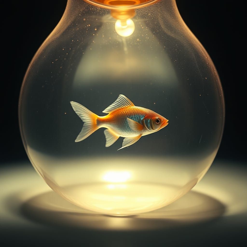 Iridescent Fish in Bulb: Cinematic Film Still