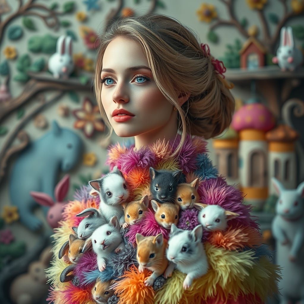 Woman's Dress Woven from Fluffy Animals