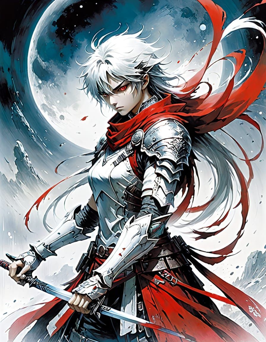 Abstract Red and White Art with Fine Details