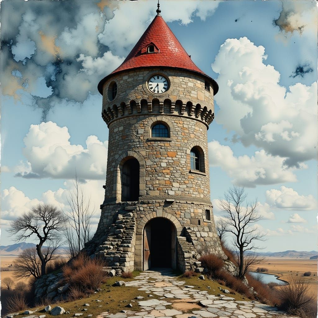 Colossal Stone Clock Tower in Hyperkraximalismus Style