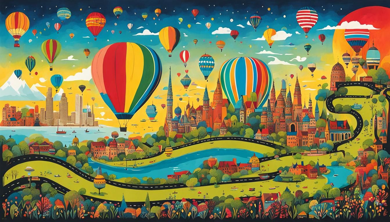 Whimsical Asemic Travel Poster of the Game of LIFE