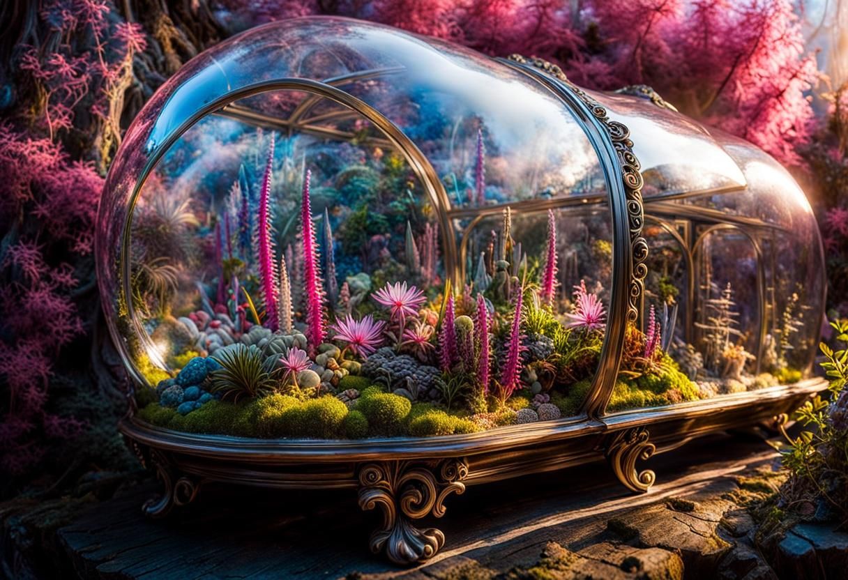 Dreamy Terrarium with Tiny Train: Surreal Art