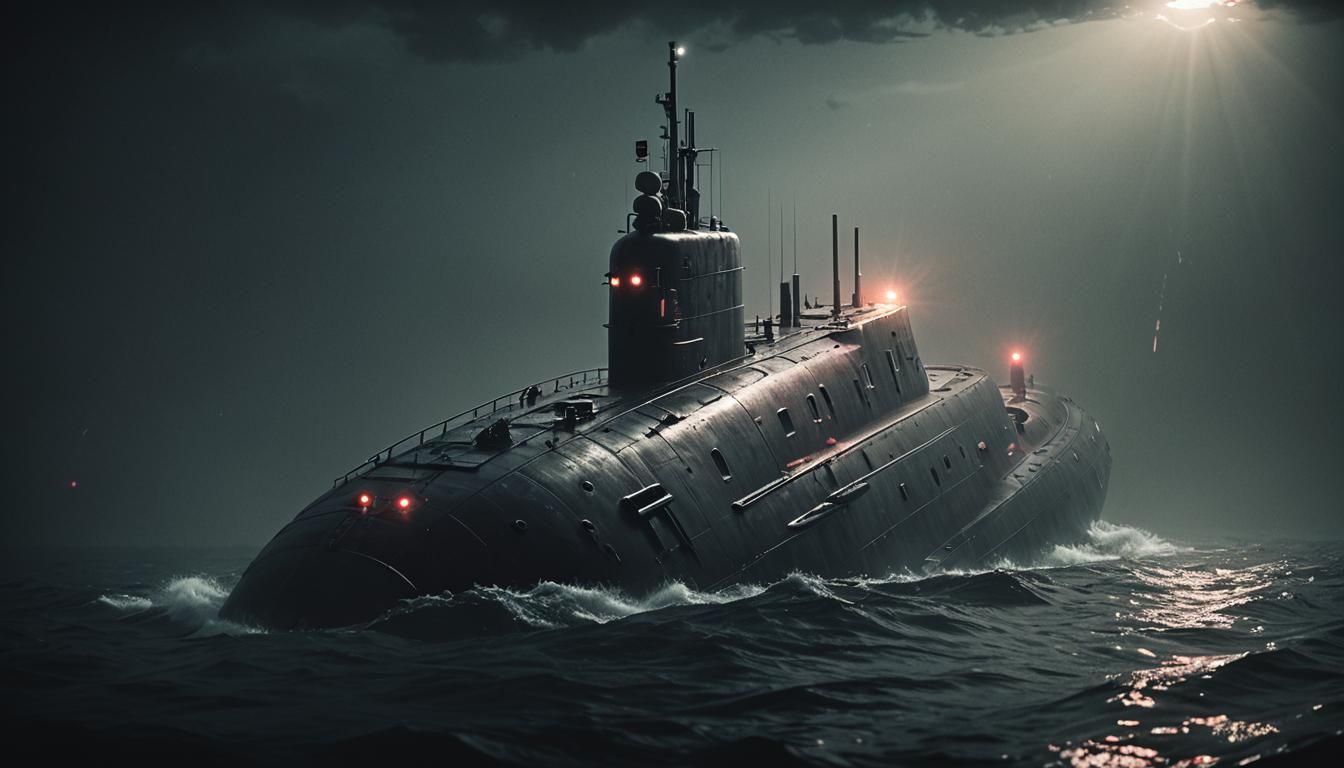 Ominous Submarine Glides Through Dark Gritty Waters