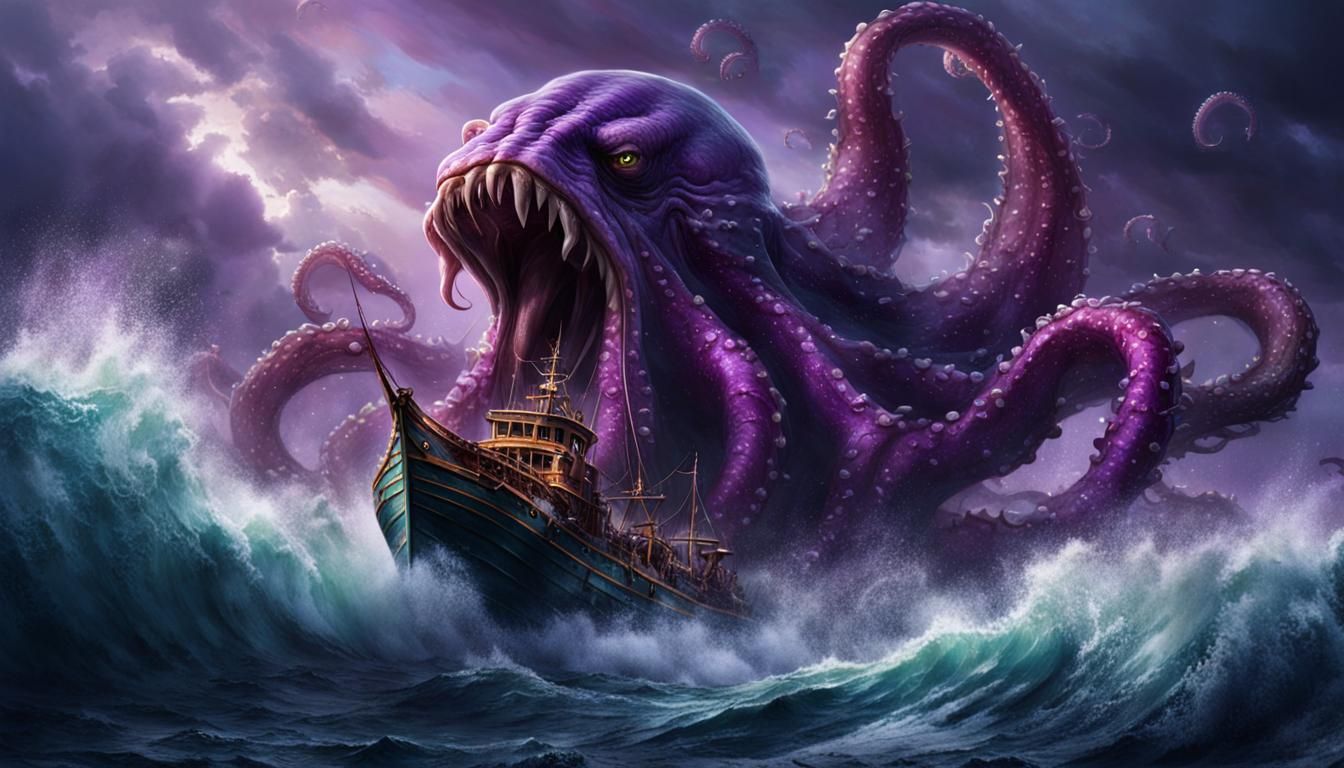 Hyperrealistic Kraken Rises from Turbulent Sea in Cinematic....