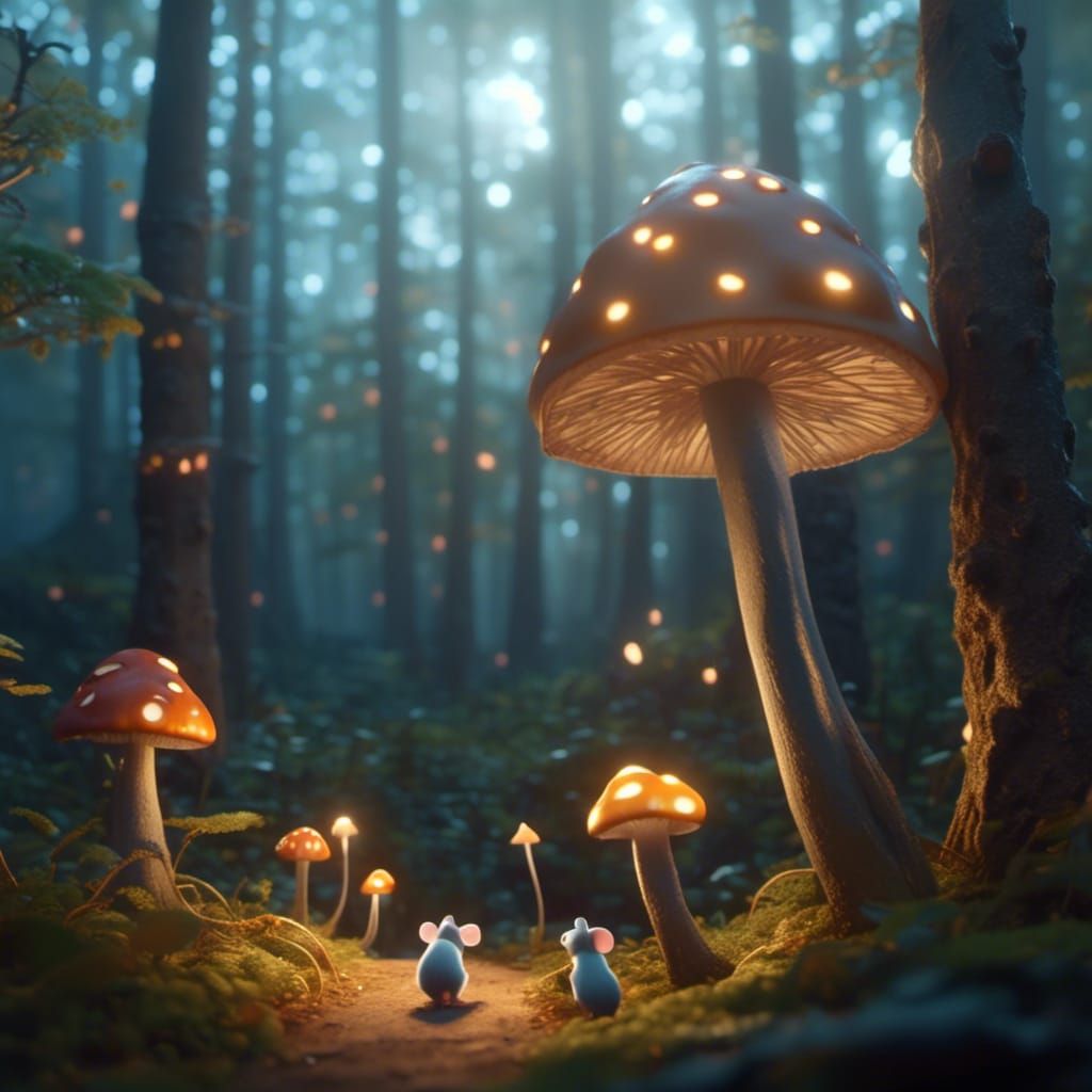 Mouse Family Journey Through Mystical Forest