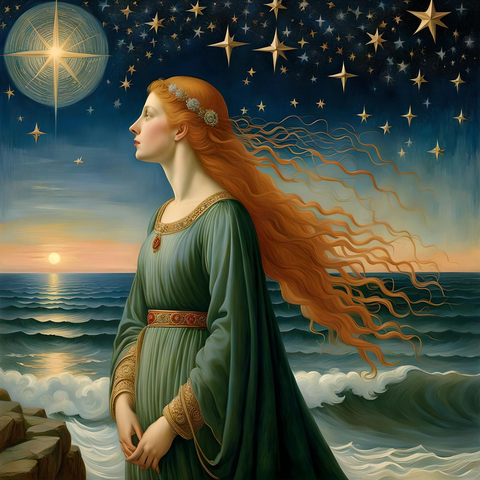 Ethereal Redhead in Pre-Raphaelite Style