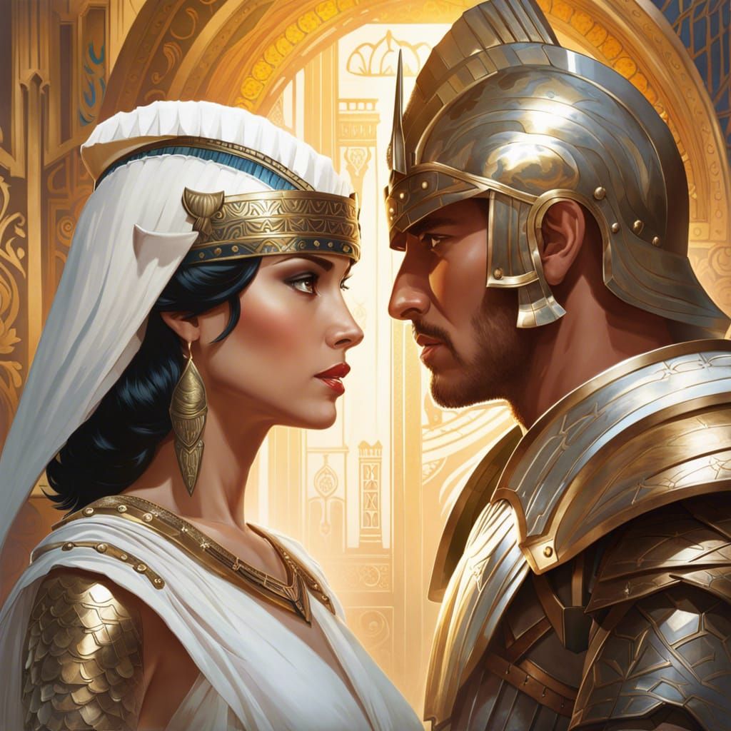 Cleopatra and Warrior: Forbidden Love in Art Nouveau Style