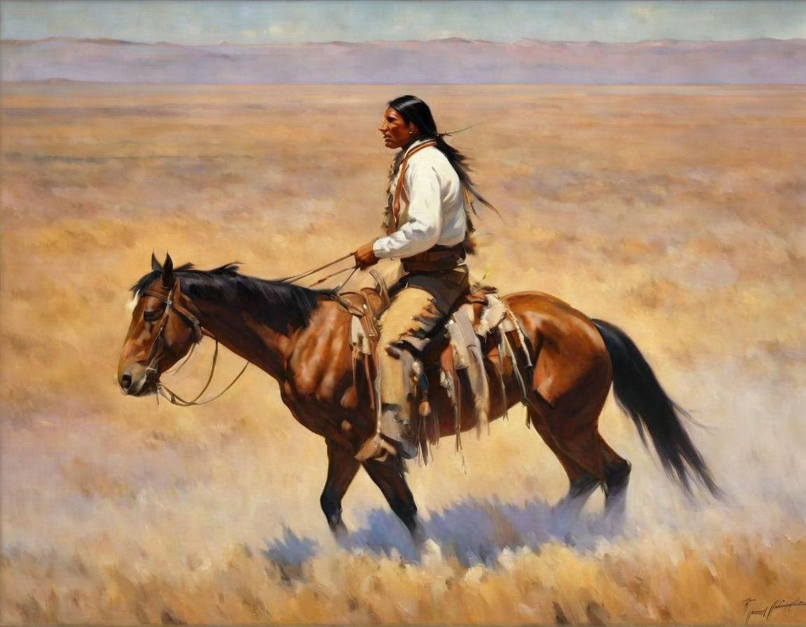Native American on Horseback in Impressionistic Style