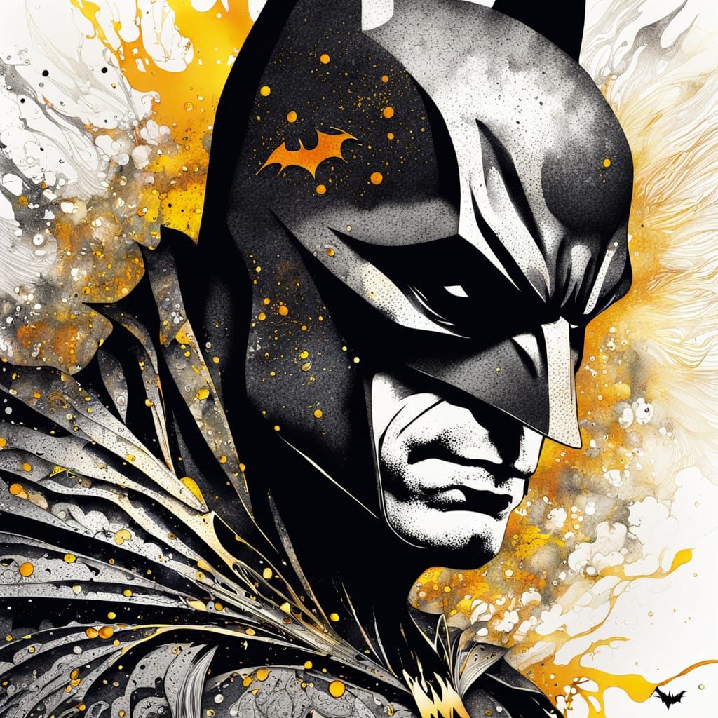Batman Portrait in Surreal Ink Splatter Style
