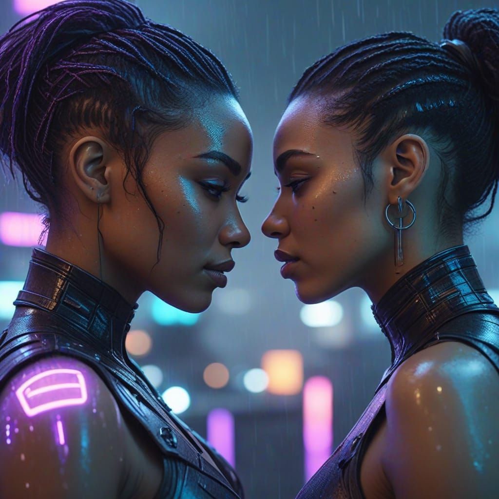 Black Women Share Intimate Moment Under Neon City Lights in ...