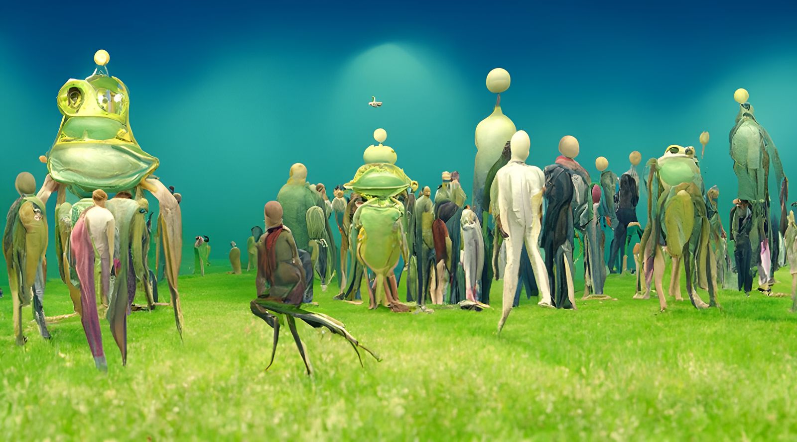 Insectoid People Gathering in Ornate Hall