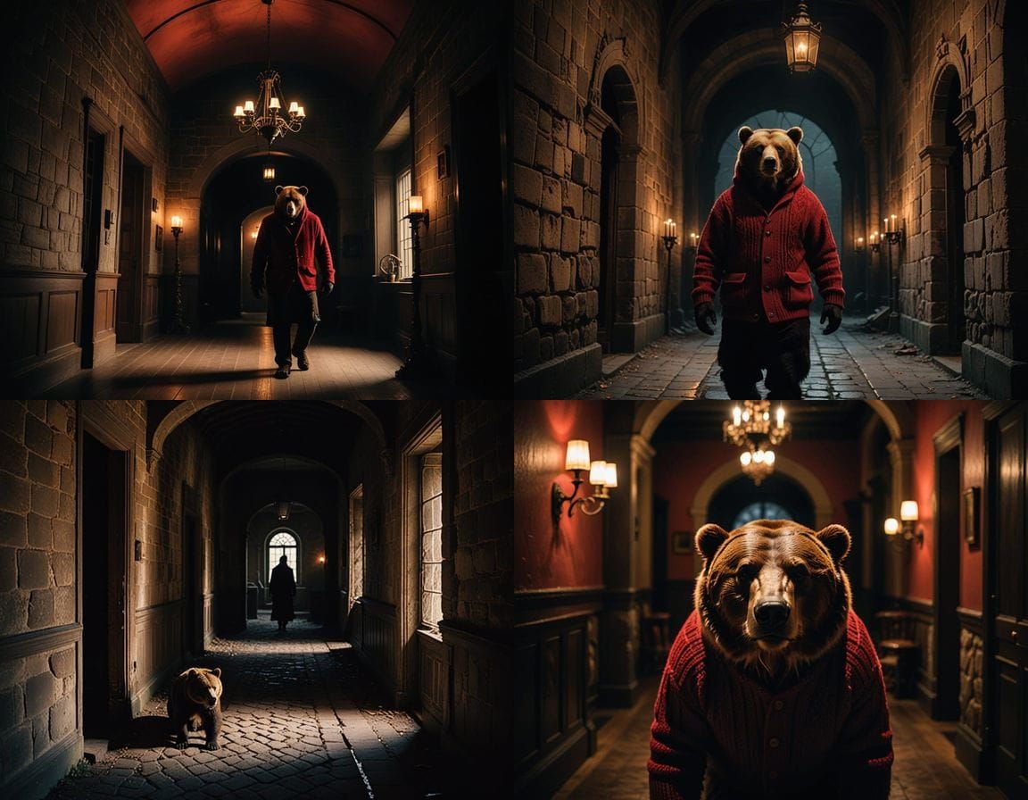 Surreal Ghostly Encounter in Candlelit Castle Halls