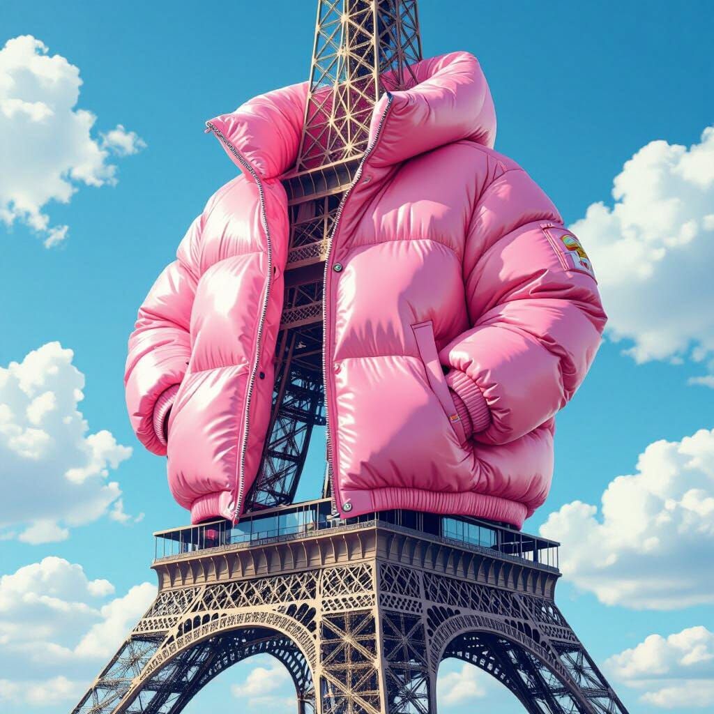 Eiffel Tower in Puffy Jacket: Conceptual 3D Art