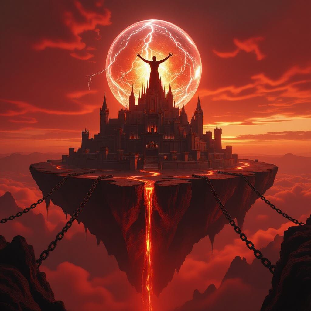 Colossal Medieval City Above Hell in Blood-Red Sky