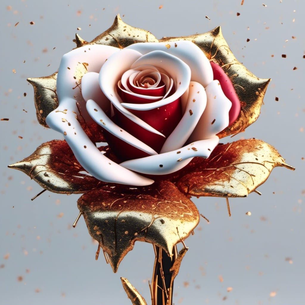 Kintsugi Rose with Red Repair in Cyberpunk Style