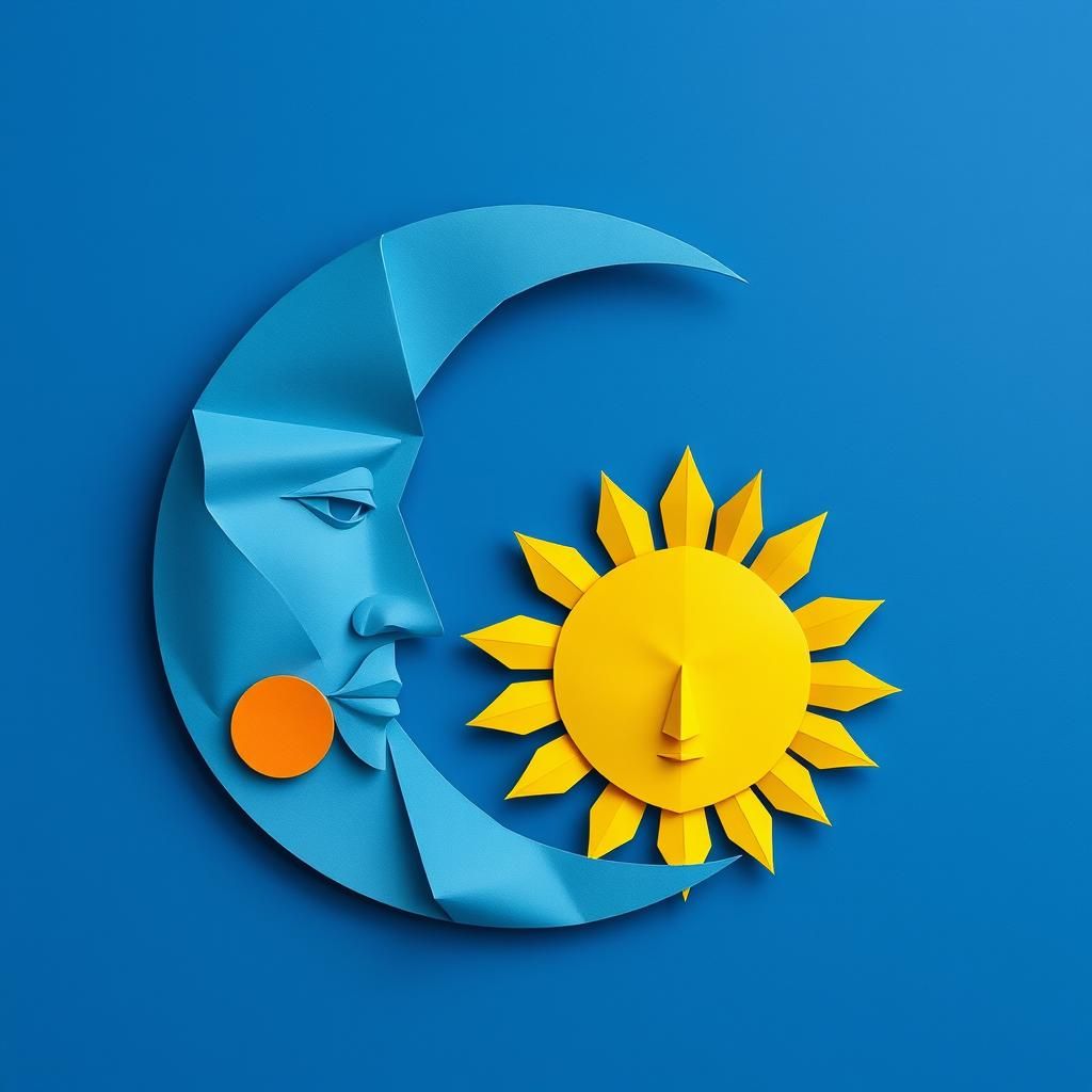 Paper Faced Moon and Sun in Kirigami Style