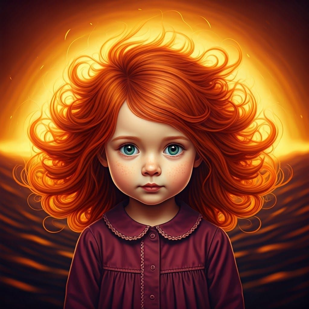 Girl with Fiery Hair in Pop Surrealist Style