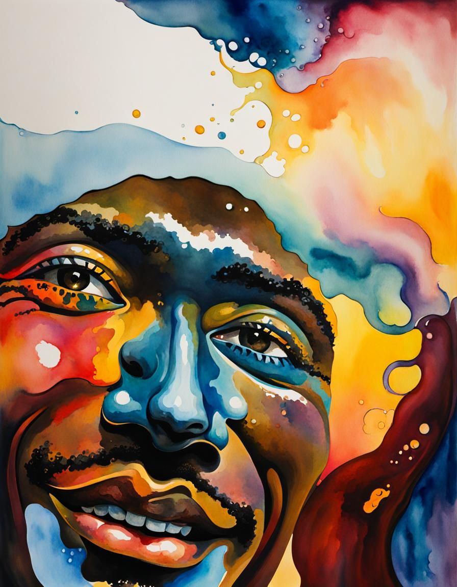 Happy Black Man Portrait in Watercolor Style