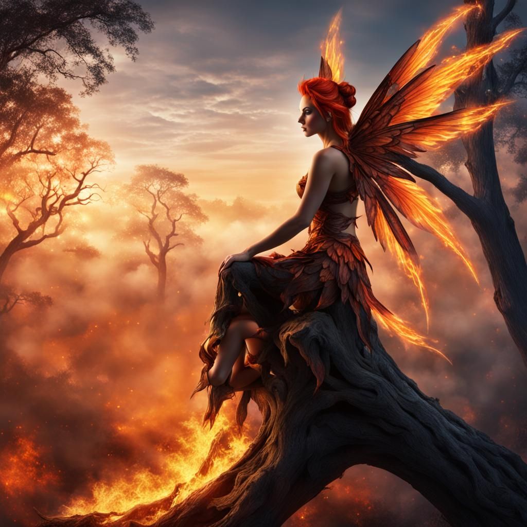 Fiery Fairy Watching Over Enchanted Land