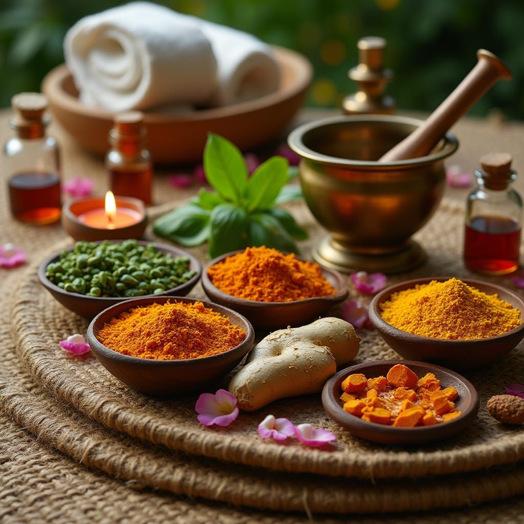 Ayurvedic Medicine Setup in Earthy Tones