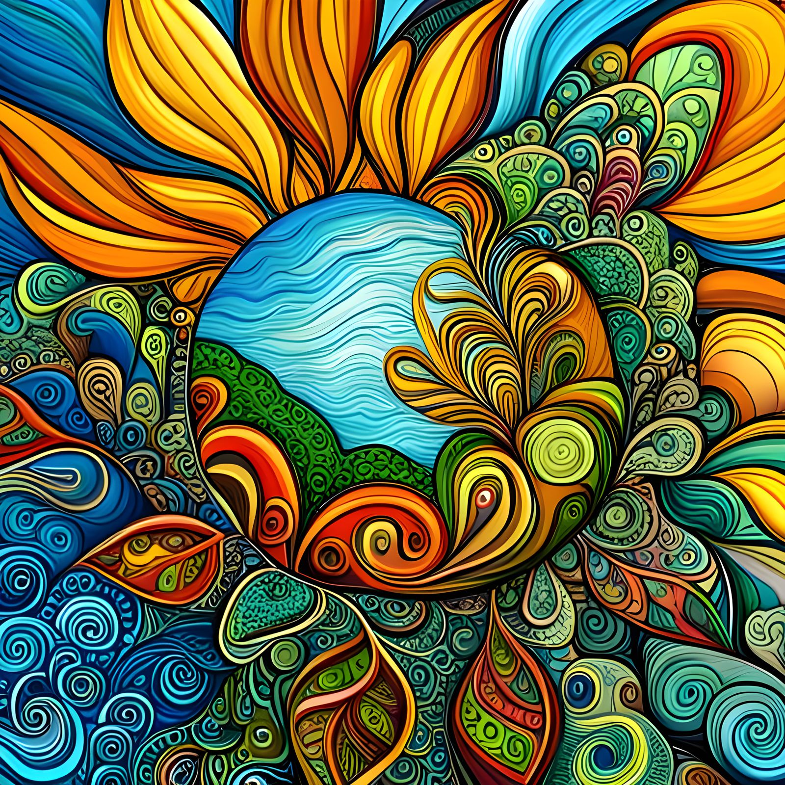Dreamlike Fantasy Sunflower in Abstract Art