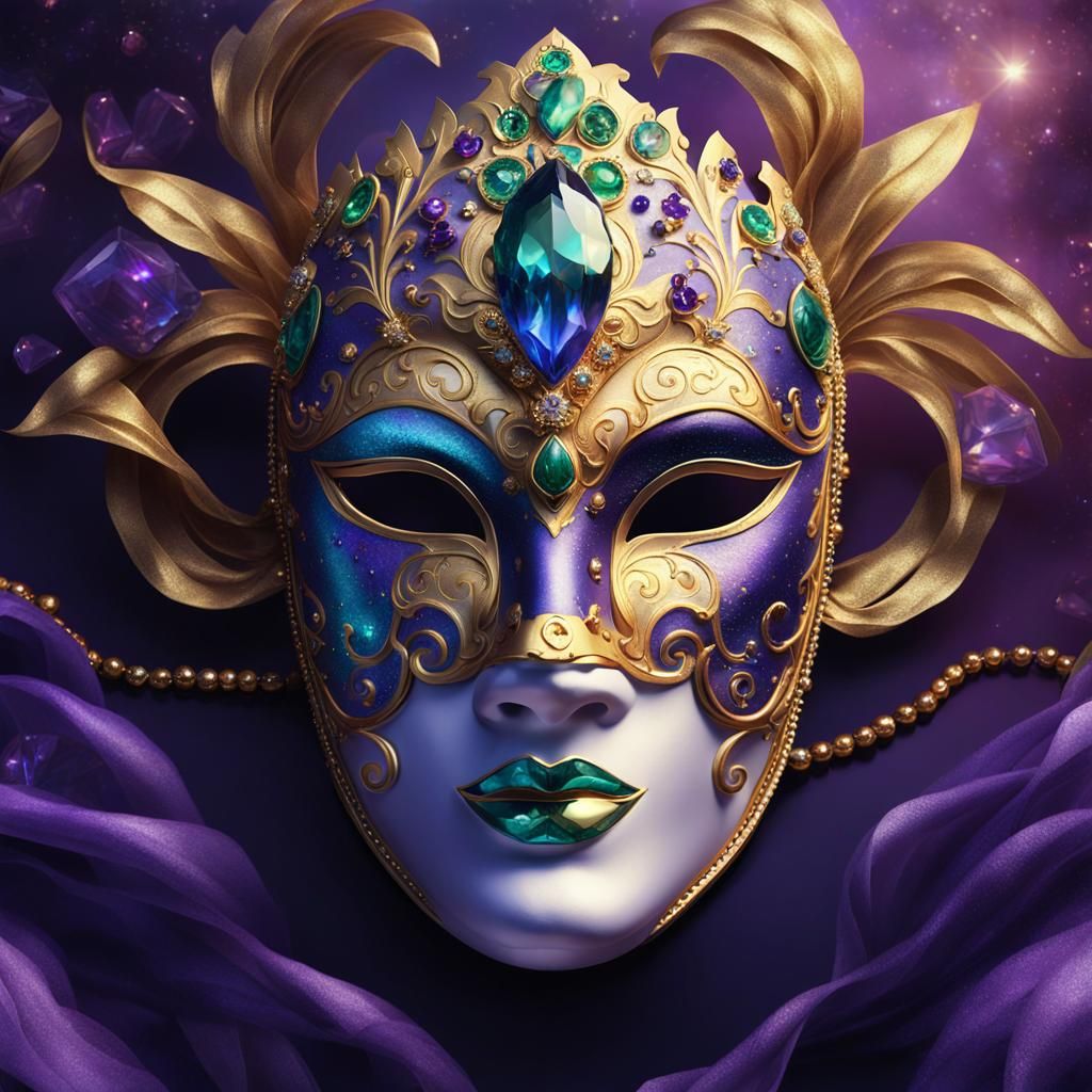 Glittering Venetian Mask of Gold and Gems