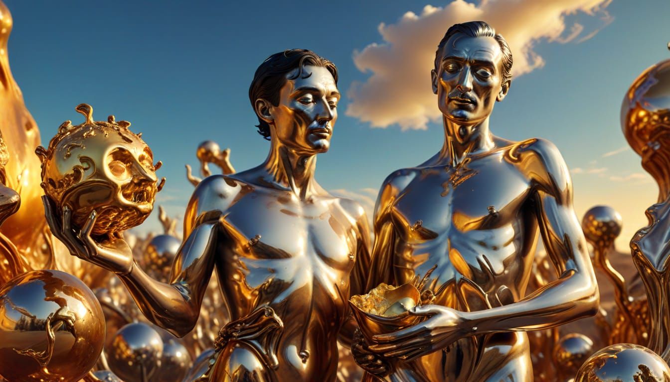 Surrealist Figure Holding Melting Metal Objects