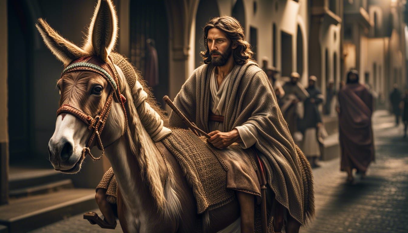 Jesus Rides a Donkey: Hyperrealistic Digital Art