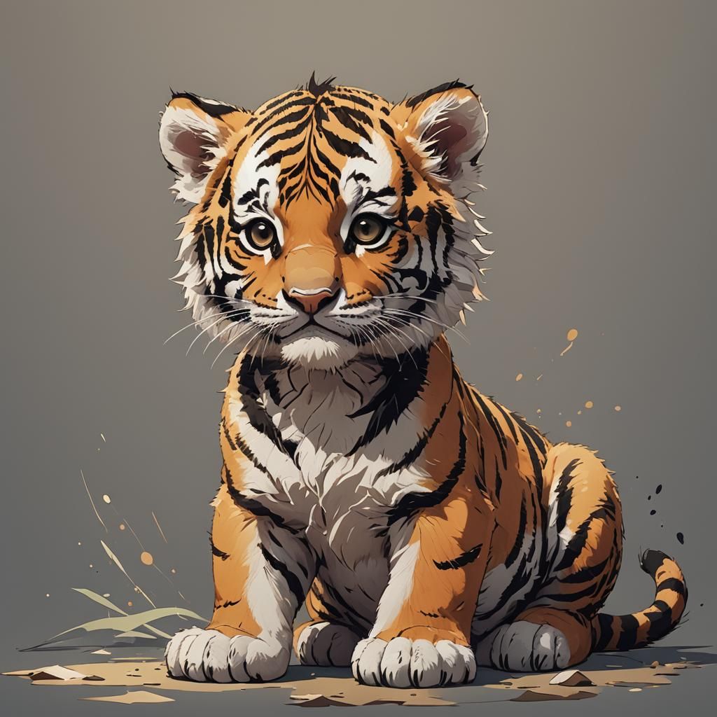 Cute Cel-Shaded Baby Tiger in Anime Style