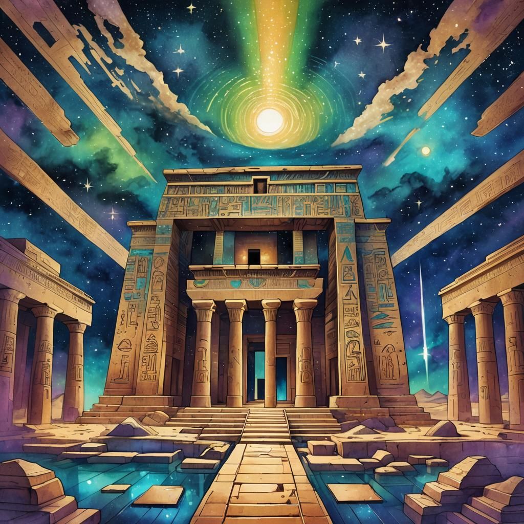 Abydos Temple in Cosmic Dreamscape: Astral Illustration