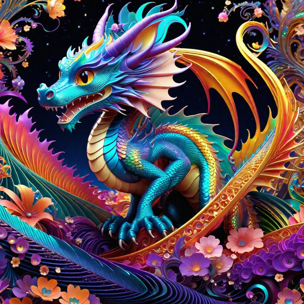 Hyperdetailed Art Nouveau Dragons in Interstellar Setting