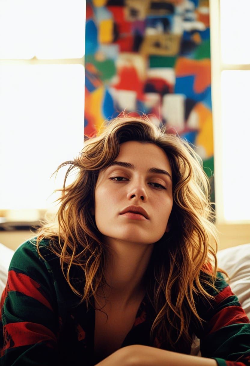 Vibrant Expressionist Portrait of a Woman in Turmoil