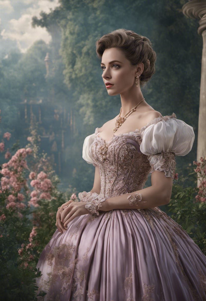 American Woman in Antebellum Gown: Detailed Matte Painting